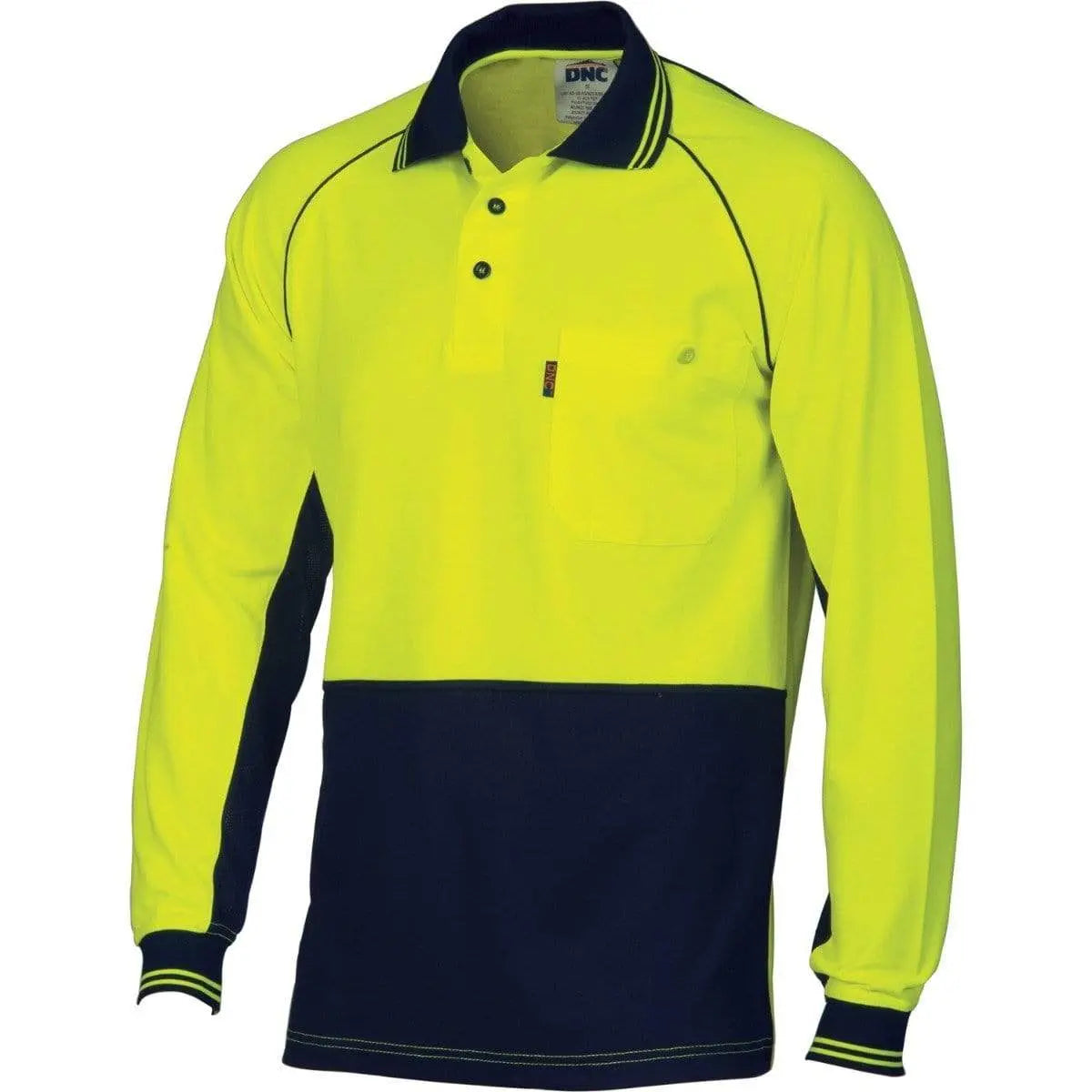 Dnc Workwear Hi-vis Cotton Backed Cool-breeze Contrast Long Sleeve Polo - 3720 Metro Workwear.